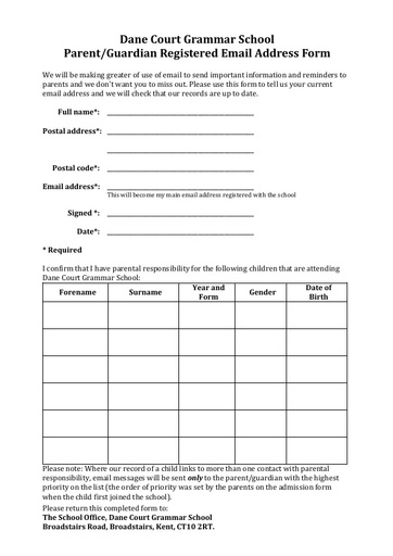 Parents Email Registration Form